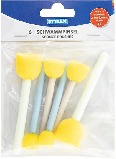 Round Sponge Brushes Set of 6 Mushroom Shape Sizes 15mm 20mm 35mm Stylex
