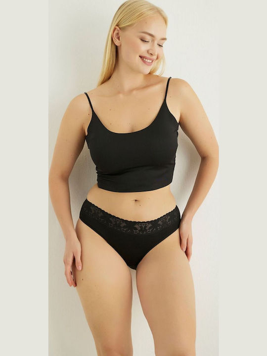 Βαμβακερά Ψηλόμεσα Γυναικεία Slip MultiPack με Δαντέλα Μαύρο
