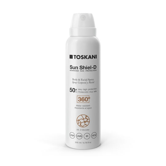 Toskani Sun Shield Waterproof Sunscreen For Face & Body SPF50+ Spray 200ml