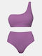 Set Bikini Un umăr Talie înaltă Purple