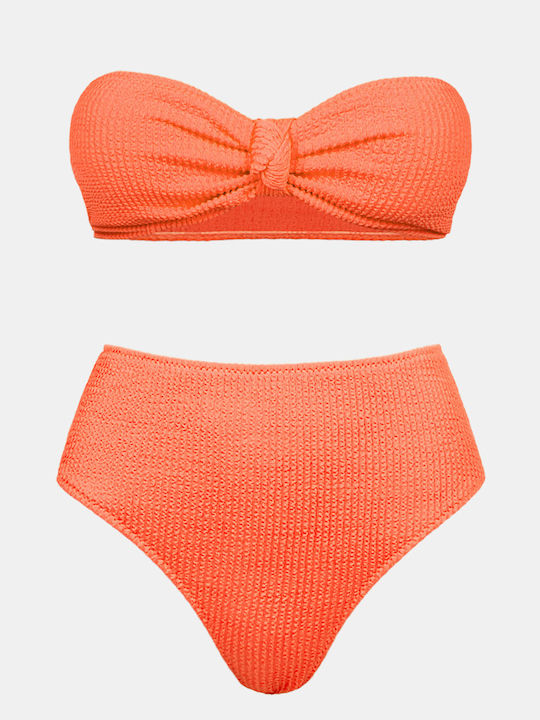 Bikini-Set Hohe Taille Neon Coral