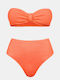 Bikini-Set Hohe Taille Neon Coral