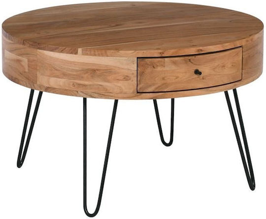 Round Side Coffee Table Karim Made of Solid Wood Black Natural W70xL70xH42cm EA7077 W