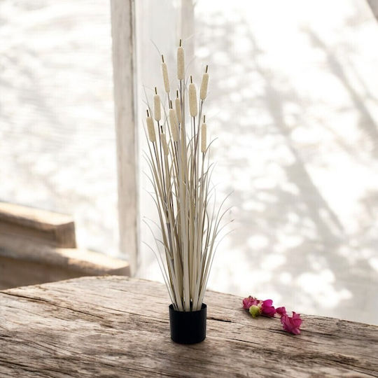 Artificial Cattail Grass Plant Grey Plastic Pot 152cm