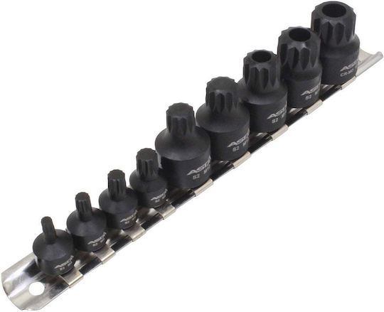 Set of XZN Bit Sockets M4-M18 Impact Type 1/4 3/8 9 Pieces