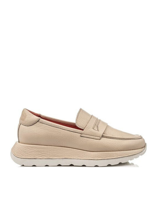 Boxer Leather Women's Loafers in Beige Color