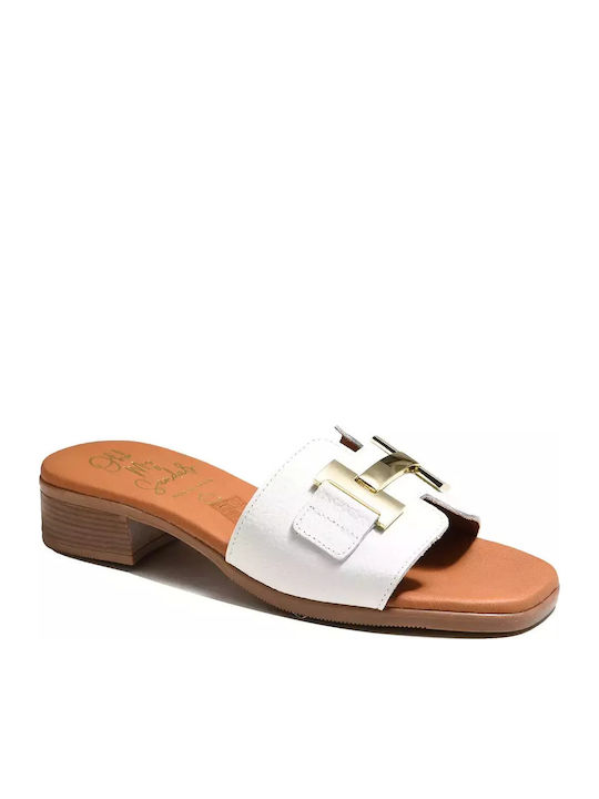 Oh My Sandals Leder Mules mit Absatz in Weiß Farbe
