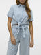 Κοντομάνικο Γυναικείο Πουκάμισο Light Blue Denim Ριγέ