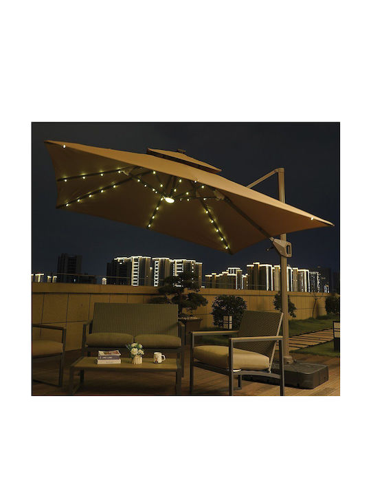 Umbrelă Suspendată Pătrată Din Aluminiu Maro 1x1m