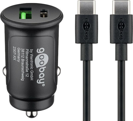 Goobay Зарядно за кола 27W 3Спецификация Бързо Зареждане с Портове: 1xUSB 1xType-C заедно с Кабел Type-C Черен Цвят