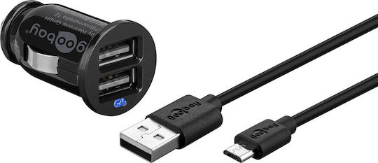 Goobay Car Charger 12W 2.4A with Ports: 2xUSB with Cable Micro-USB Black Color