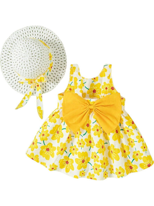 Girls Dress Sleeveless Floral Set with Accessories Yellow