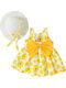 Girls Dress Sleeveless Floral Set with Accessories Yellow