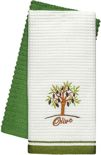 Beauty Home Tea Towel from 100% Cotton in Green Color 40x60cm 2pcs