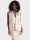 Women's Summer Linen Sleeveless Top Black Cream