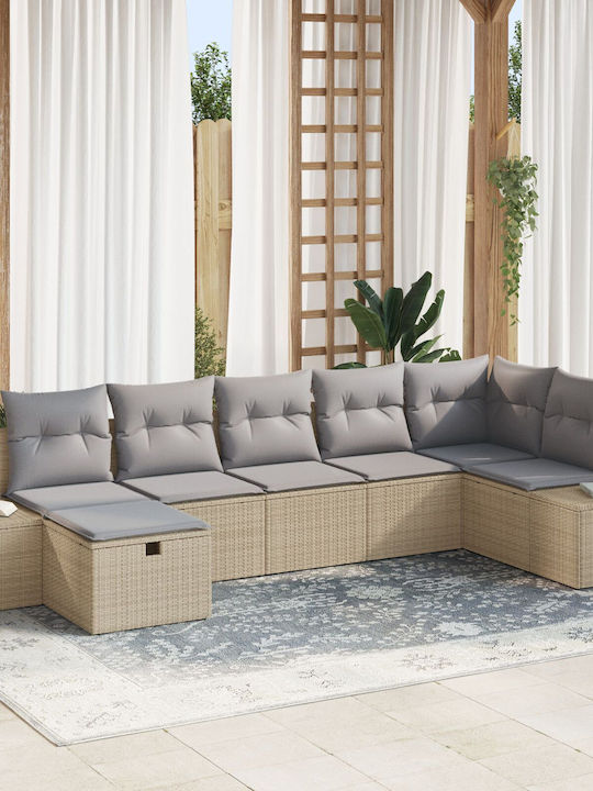 Corner Sofa Outdoor Rattan with Pillows 55x62x69cm