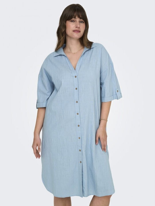 Καλοκαιρινό Midi Σεμιζιέ Φόρεμα Soft Chambray