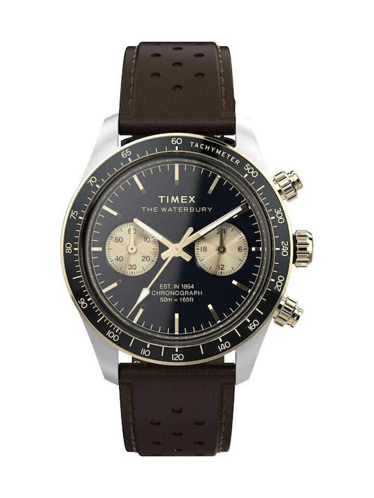 Timex Waterbury Herrenuhr Batterie mit Braun Lederarmband