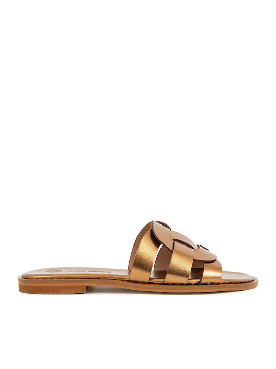 Makis Kotris Leather Women's Flat Sandals in Gold Color 04-558