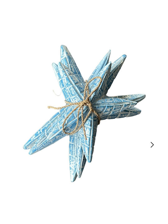 Set of 3 Decorative Handmade Wooden Starfish Blue 11cm-16cm-18cm