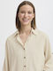 Langärmelig Damen Seidig Hemd Beige