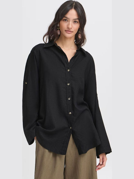 Langärmelig Damen Seidig Hemd Black