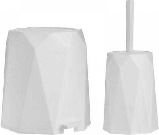 TnS Plastic Set Bathroom Brush And Trash Can 5L White