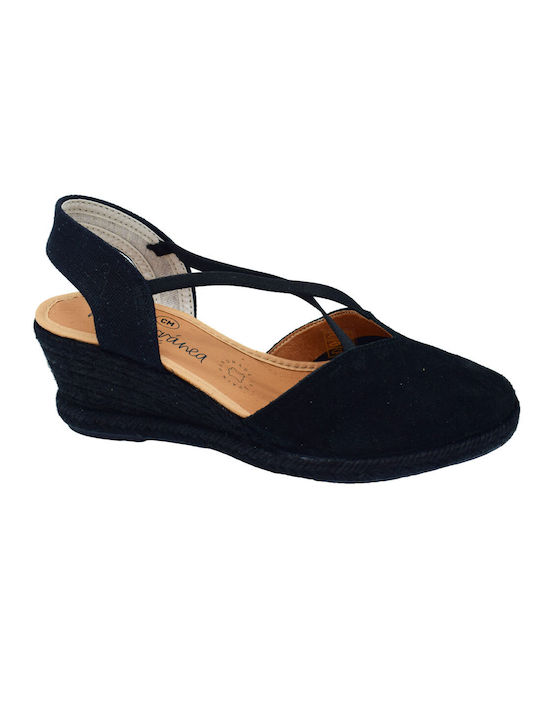 Women's Leather Platform Espadrilles Black