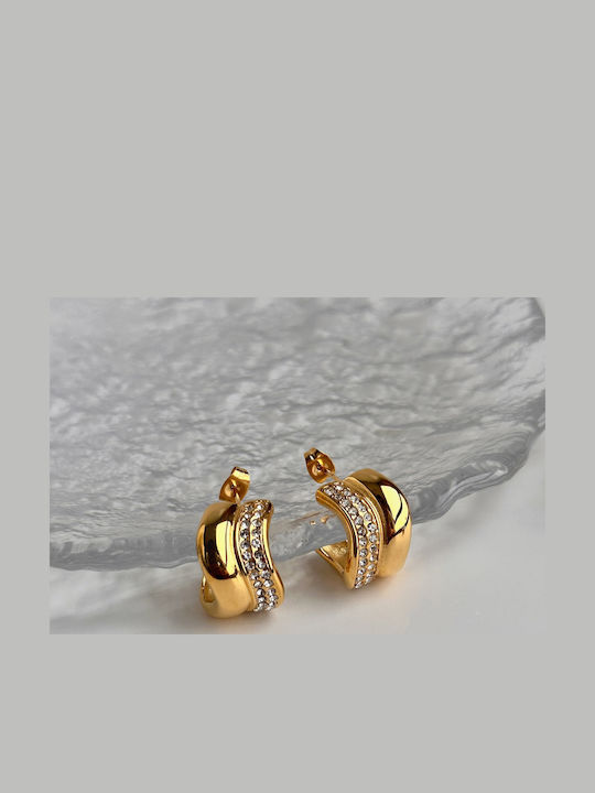 Enotia Earrings Hoops made of Steel Gold Plated with Stones