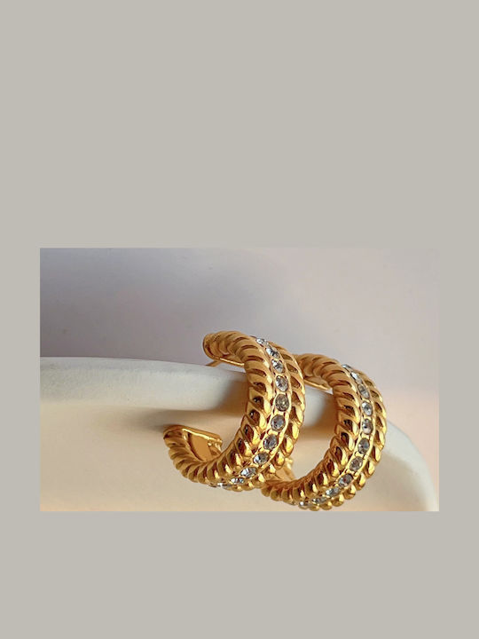 Enotia Earrings Hoops made of Steel Gold Plated with Stones