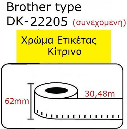 Compatibil Brother Etichetă Dk22205 Galben Continuă 30,48m*62mm