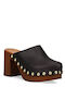 Leather Mules with Chunky Heel in Black Color