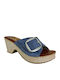 Leather Mules with High Heel in Blue Color