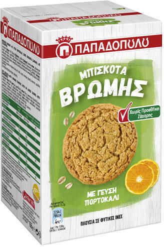 Papadopoulou Biscuits Oats Orange Sugar Free 1pcs 155gr