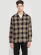 Long Sleeve Cotton Overshirt in Regular Fit Checked Beige