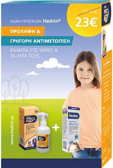 Hedrin Protect & Go & All in One Lice Treatment Set with Shampoo & Lotion in Spray for Prevention Against Lice & All In One Shampoo 200ml 2 Pieces