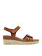 Women's Leather Ankle Strap Platforms Tabac Brown