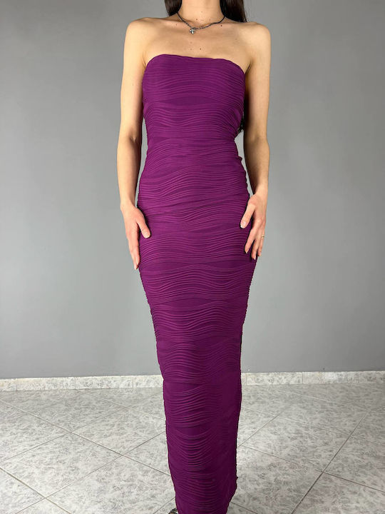 Summer Maxi Evening Dress Strapless Magenta