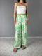 Women's Fabric Trousers with Elastic Floral Green