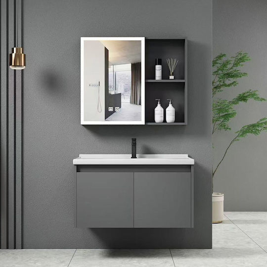 Woodwell Idea-1 Waschtisch mit Waschbecken & Spiegel L60xB47xH45cm Grey
