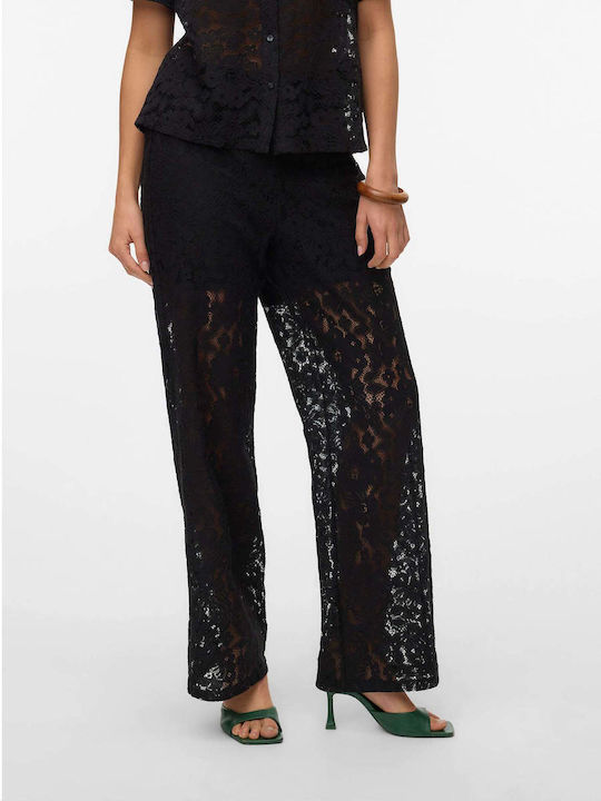 Pantaloni Largi Dama În Fit Lejer Negru