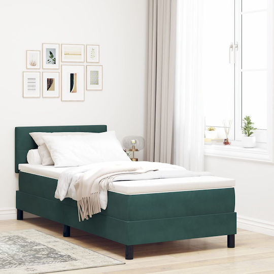 Ein Einzelbett Mit Samt Dunkelgrün mit Lattenrost & Matratze 80x200cm