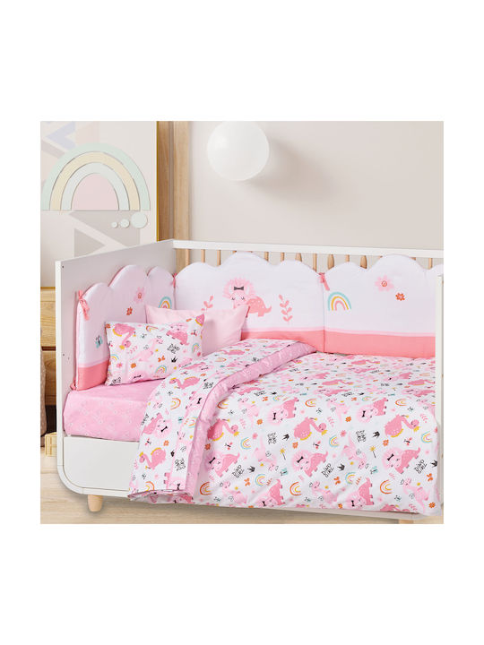 Das Home Dino Girl Комплект Бебешки Чаршафи За Количка Памучни Розов 130x170бр 3бр