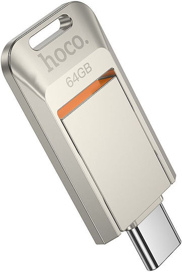Hoco Pendrive 64GB USB 2.0 Флашка с USB-C Сребрист