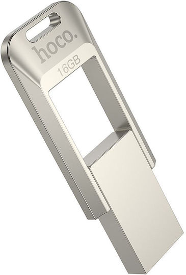 Hoco Pendrive 16GB USB 2.0 Stick με σύνδεση USB-A & USB-C Ασημί