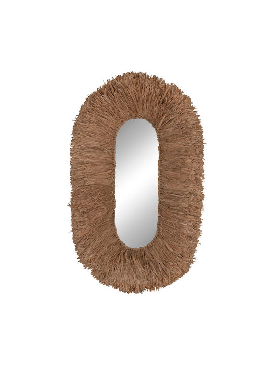 HomeMarkt Wandspiegel Oval mit Beige Rattan Rahmen 95x60cm 1Stück