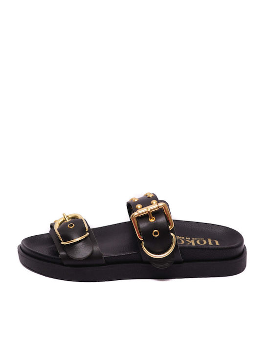 Morena Leather Women's Flat Sandals in Black Color