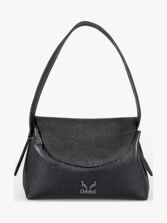 Genui Leather Кожена Дамска Чанта През Рамо Черна