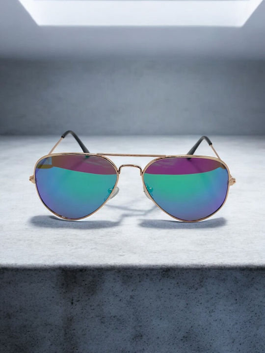 Dasoon Vision Unisex Sunglasses with Gold Metal Frame and Green Polarized Lens 2478083