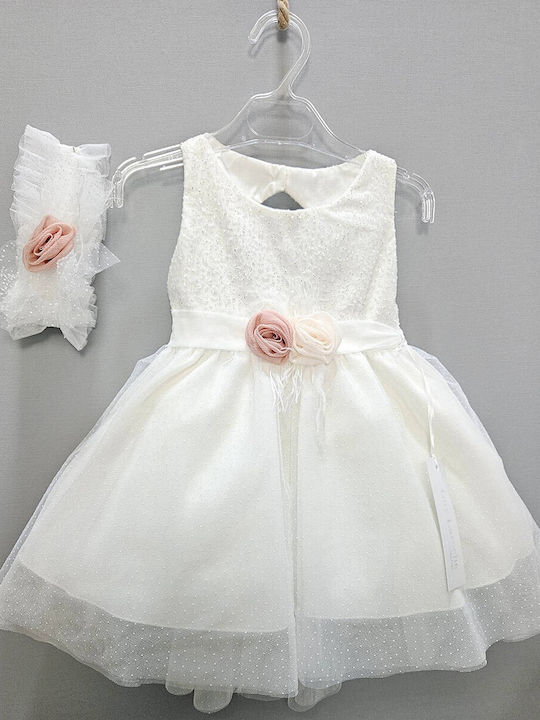 Guy Laroche White Baptism Clothing Set with Hair Accessories , Cardigan & Dress 3pcs